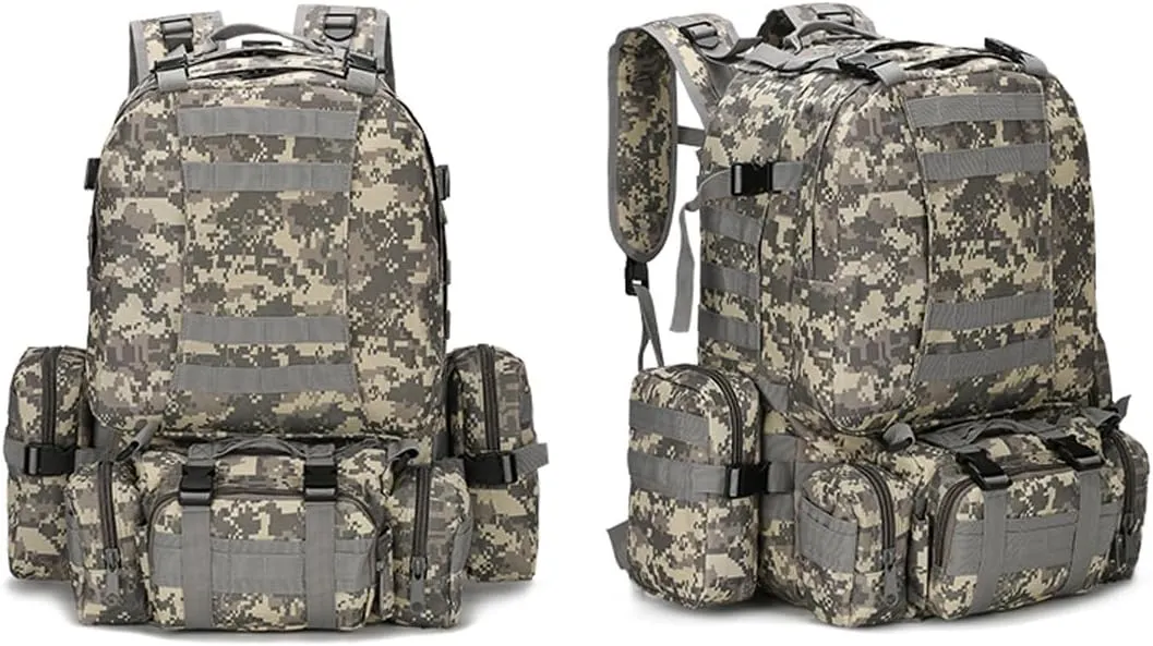 Tactical Backpack Military Army Rucksack 60L Large Assault Pack Detachable Molle Bag (ACU)