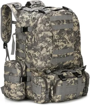 Tactical Backpack Military Army Rucksack 60L Large Assault Pack Detachable Molle Bag (ACU)