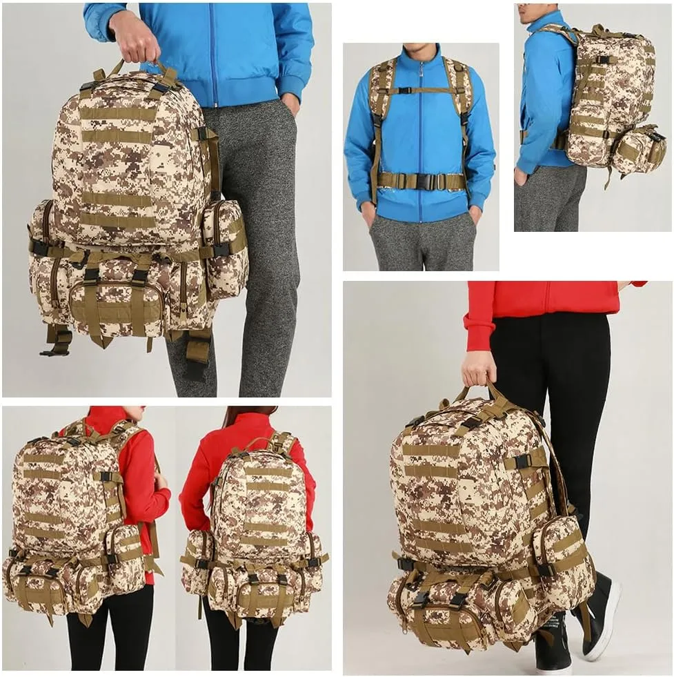 Tactical Backpack Military Army Rucksack 60L Large Assault Pack Detachable Molle Bag (ACU)
