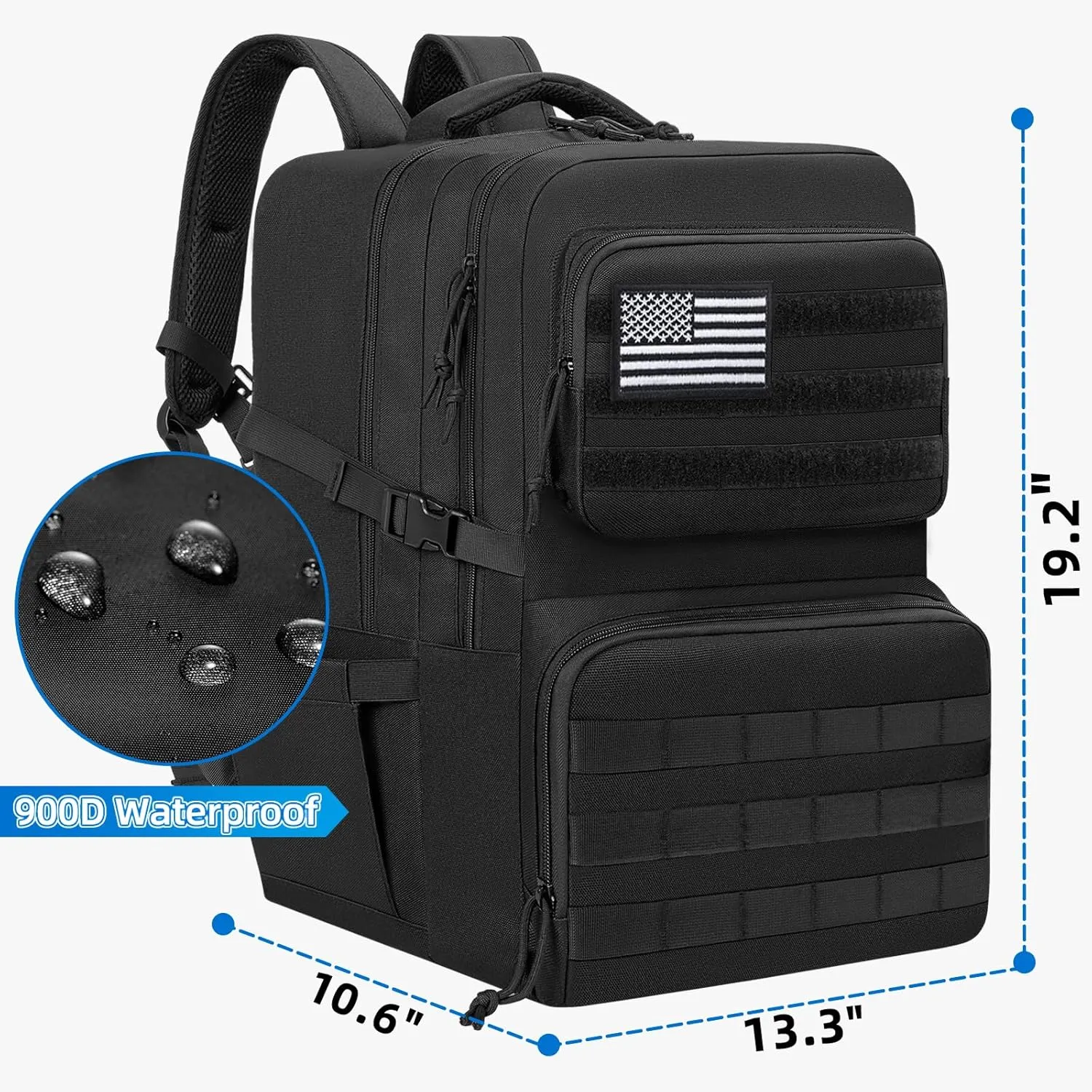 Tactical Backpack Water-resistant Military MOLLE Assault Backpack Bag for Hunting Camping Travel,13" Lx 12" W x 20" H Black
