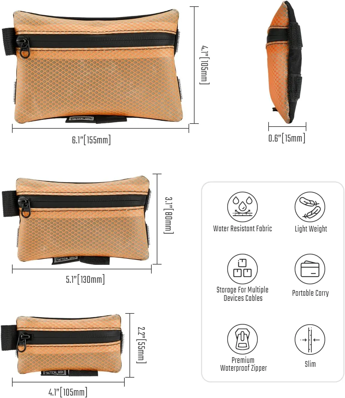 TACTICAL GEEK Storage A5 EDC Storage Pouch Set, Molle EDC Gadget Pouch, Multi-Functional Utility Small Tool Pocket for Daily Carry (Orange)