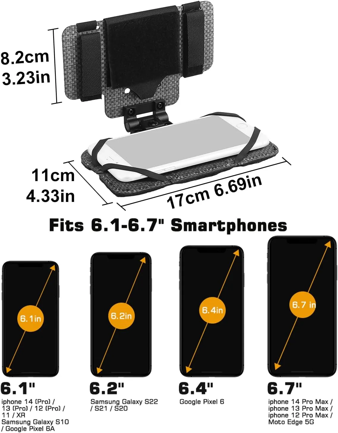 Tactical Plate Carrier MOLLE Vest Phone Holder Universal Cell Phone Chest Mount Pouch Adjustable Foldable Navigation Phone Board Attachment for 4.7"-6.7" Outdoor Sports (Black)