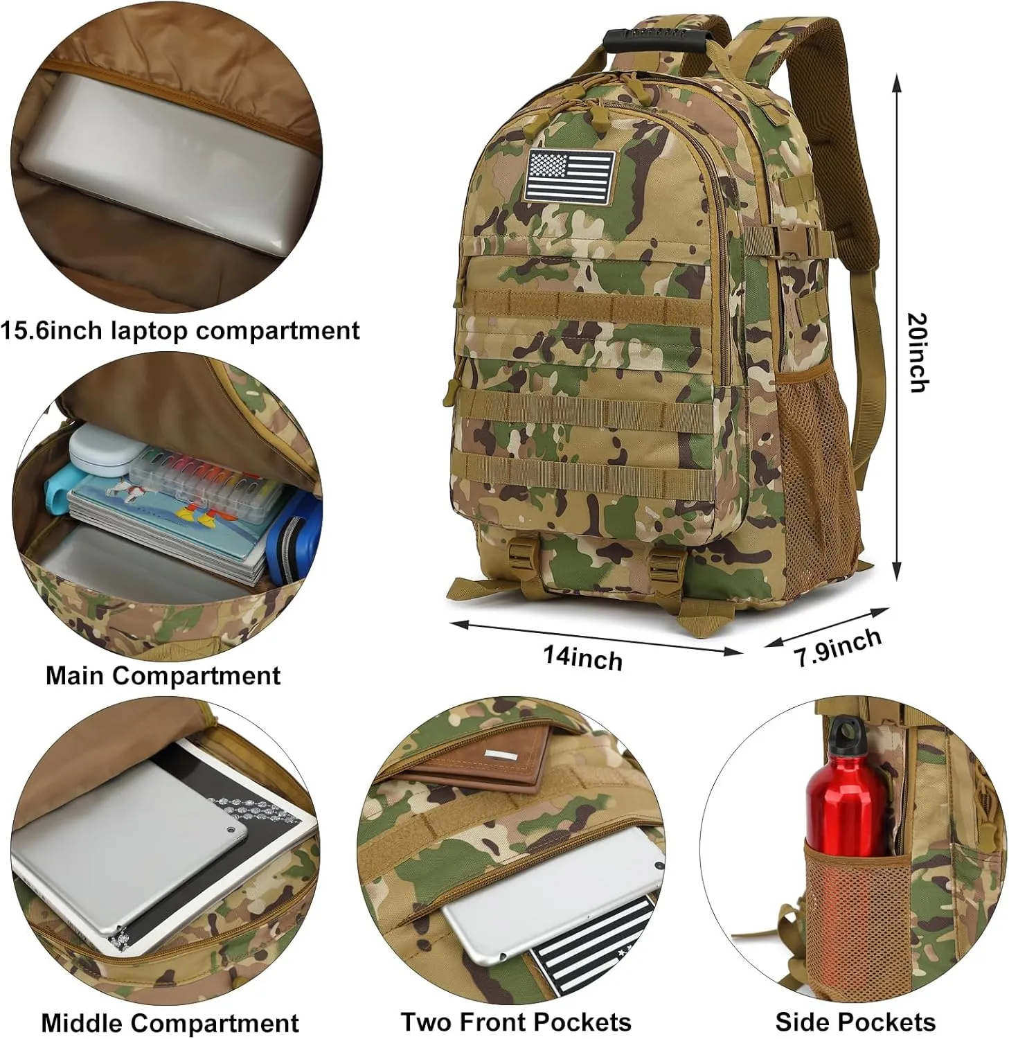 Tactical School Backpack for Boys Men, Military Army Bookbag for Kids Teens Adults Camping Travel Outdoor Hiking (CP Camo)