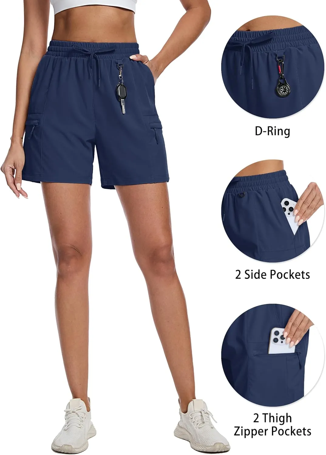 TACVASEN Women's Hiking Cargo Shorts Lightweight Water Resistant 5" Athletic Shorts with Zipper Pockets Golf Summer