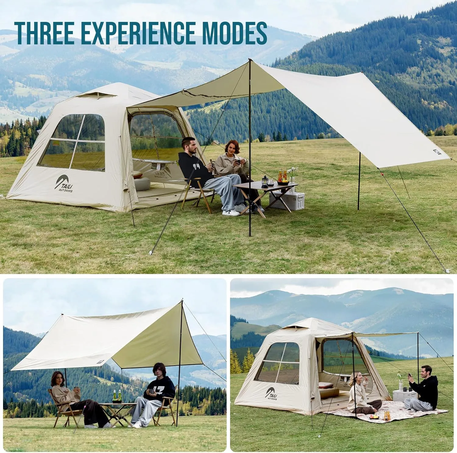 TAILI Inflatable Blow Up Tent for Camping with Hand Pump for 2/4/6/8 Person, Easy Setup Outdoor Inflatable Oxford Waterproof Air Tent House for Family Camping Adult