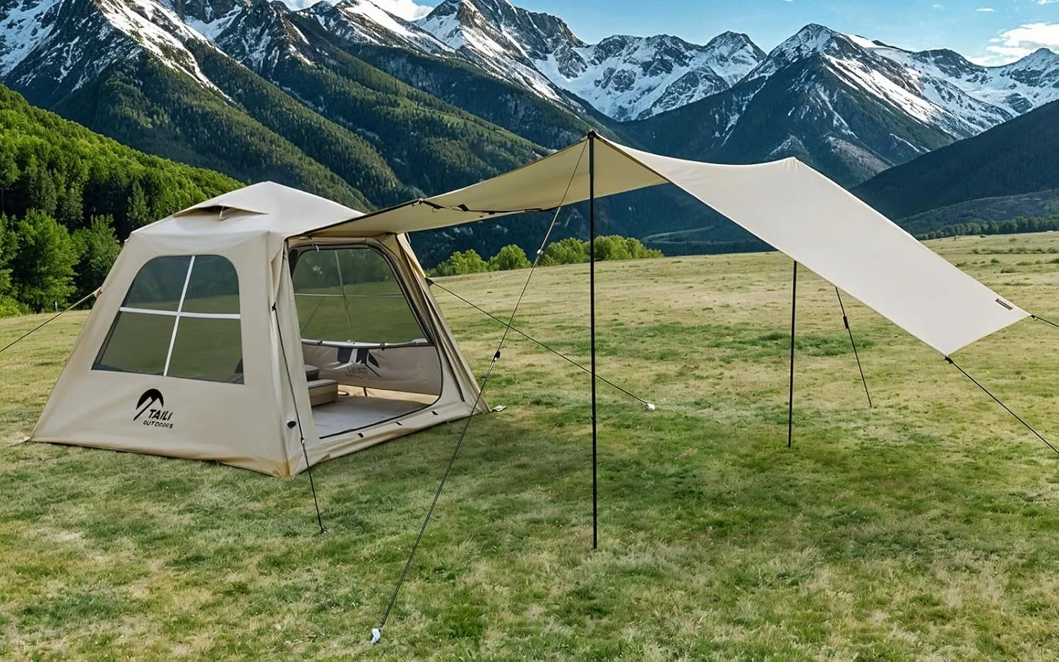 TAILI Inflatable Blow Up Tent for Camping with Hand Pump for 2/4/6/8 Person, Easy Setup Outdoor Inflatable Oxford Waterproof Air Tent House for Family Camping Adult