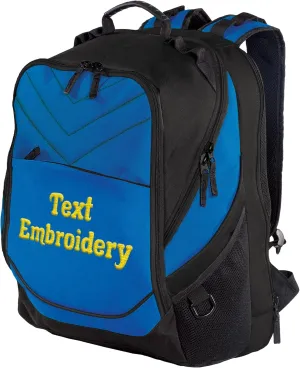 TEEAMORE Custom Laptop Backpack Add Your Embroidered Text Computer Notebook Water Resistant Bag Shock Blue Black