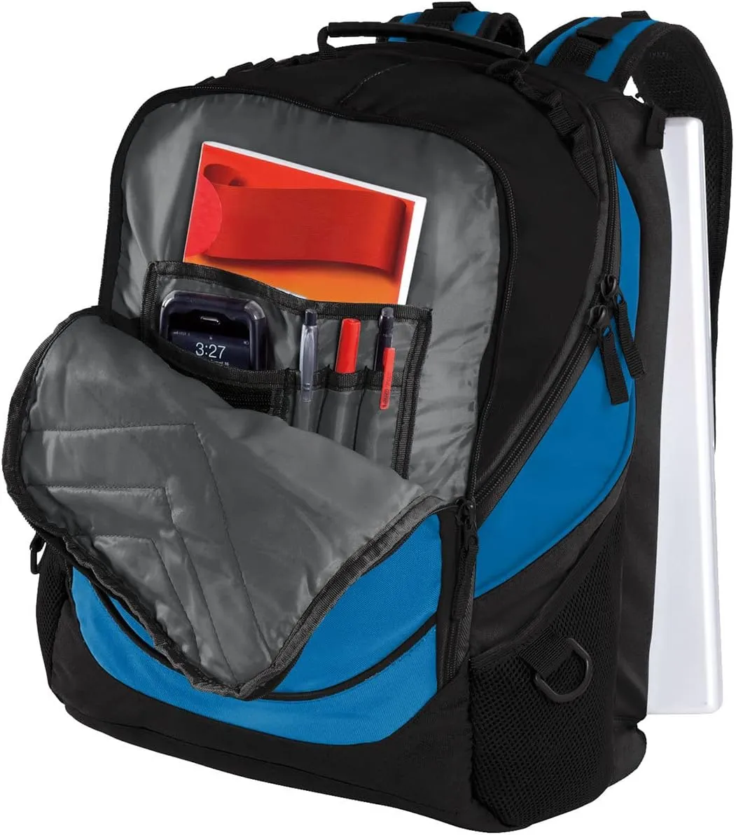 TEEAMORE Custom Laptop Backpack Add Your Embroidered Text Computer Notebook Water Resistant Bag Shock Blue Black