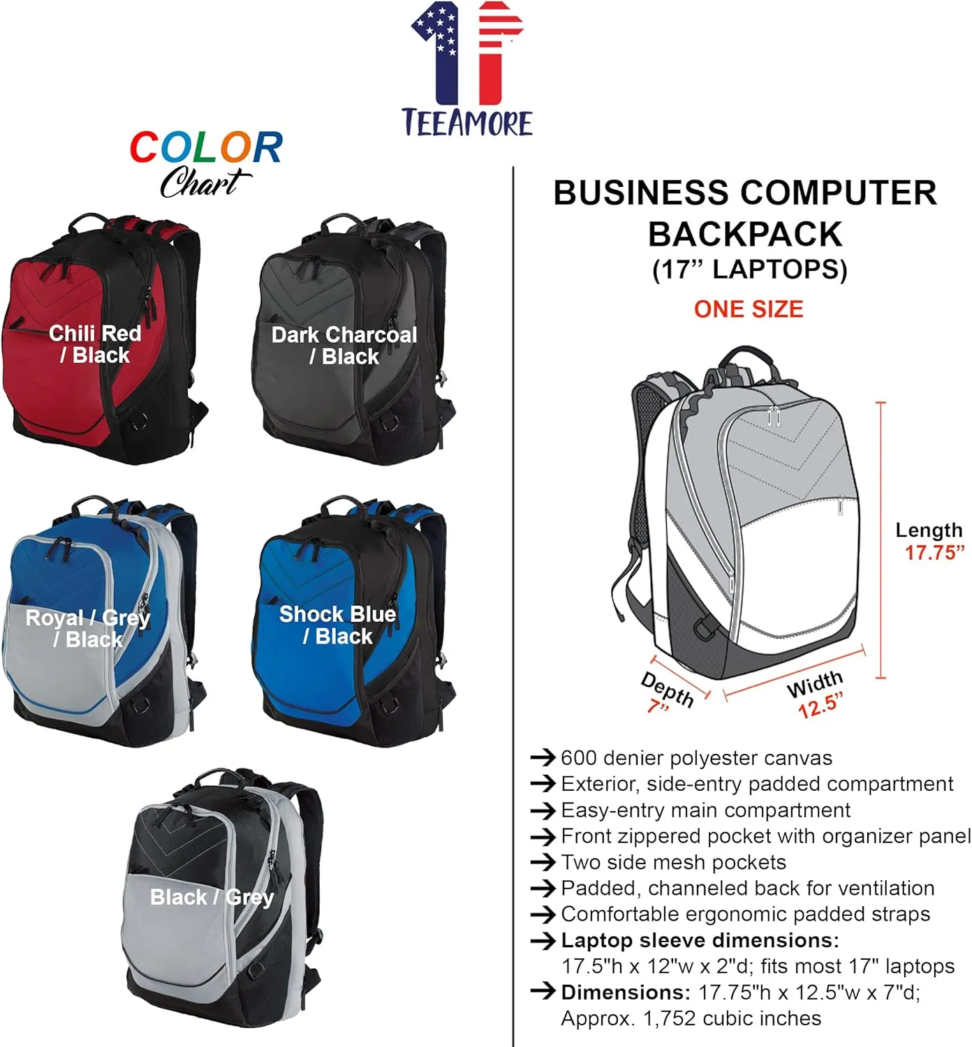 TEEAMORE Custom Laptop Backpack Add Your Embroidered Text Computer Notebook Water Resistant Bag Shock Blue Black