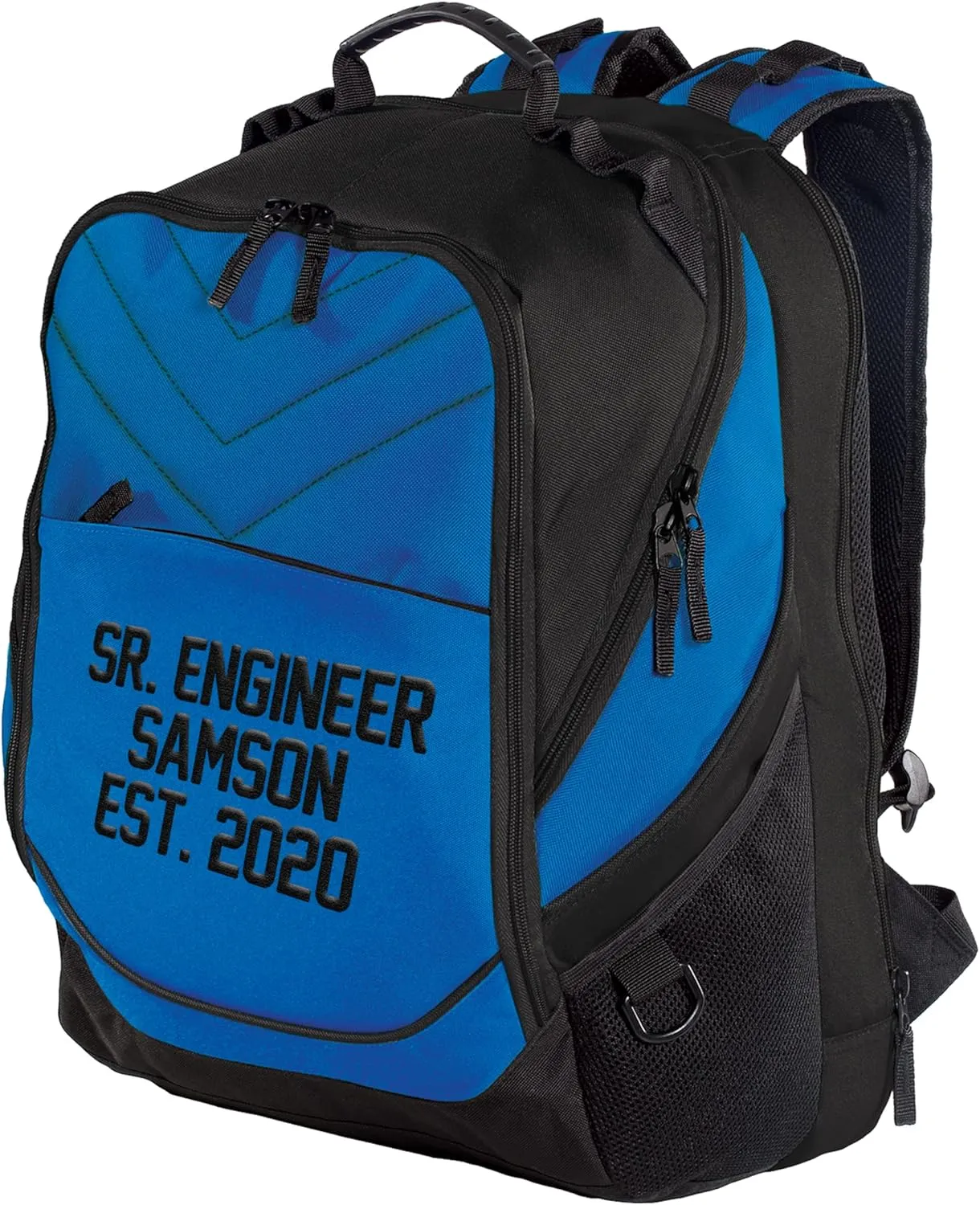 TEEAMORE Custom Laptop Backpack Add Your Embroidered Text Computer Notebook Water Resistant Bag Shock Blue Black