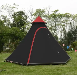 Teepee Waterproof Double Layers Outdoor Tent Thickened Camping Family Tent Pyramids Indian Tent with Fixed Groundsheet Suitable for Wild Camping and Hunting