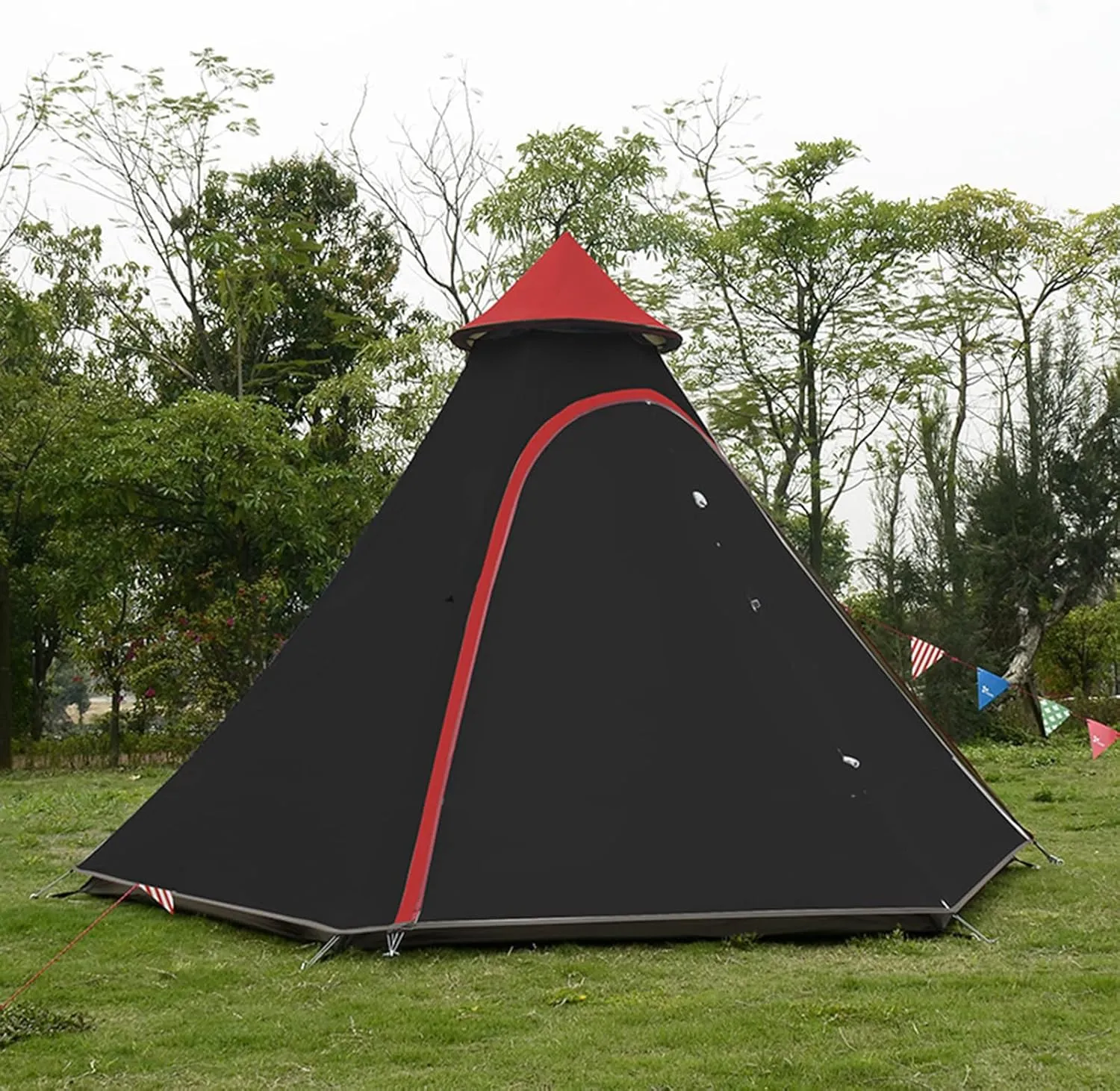 Teepee Waterproof Double Layers Outdoor Tent Thickened Camping Family Tent Pyramids Indian Tent with Fixed Groundsheet Suitable for Wild Camping and Hunting