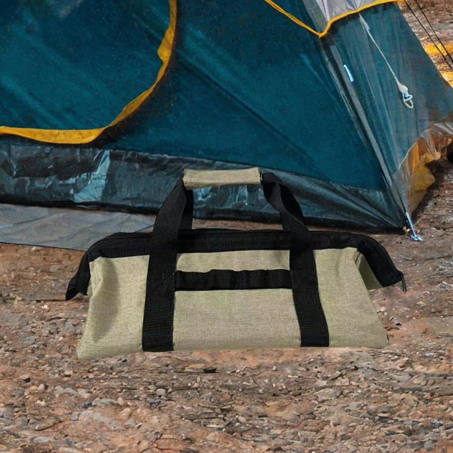 Tent Stakes Storage Bag Peg Storage Bag Handbag Tote Bag Carry Case Tent Accessories Organizer Bag for Hiking Tent Traveling, Khaki