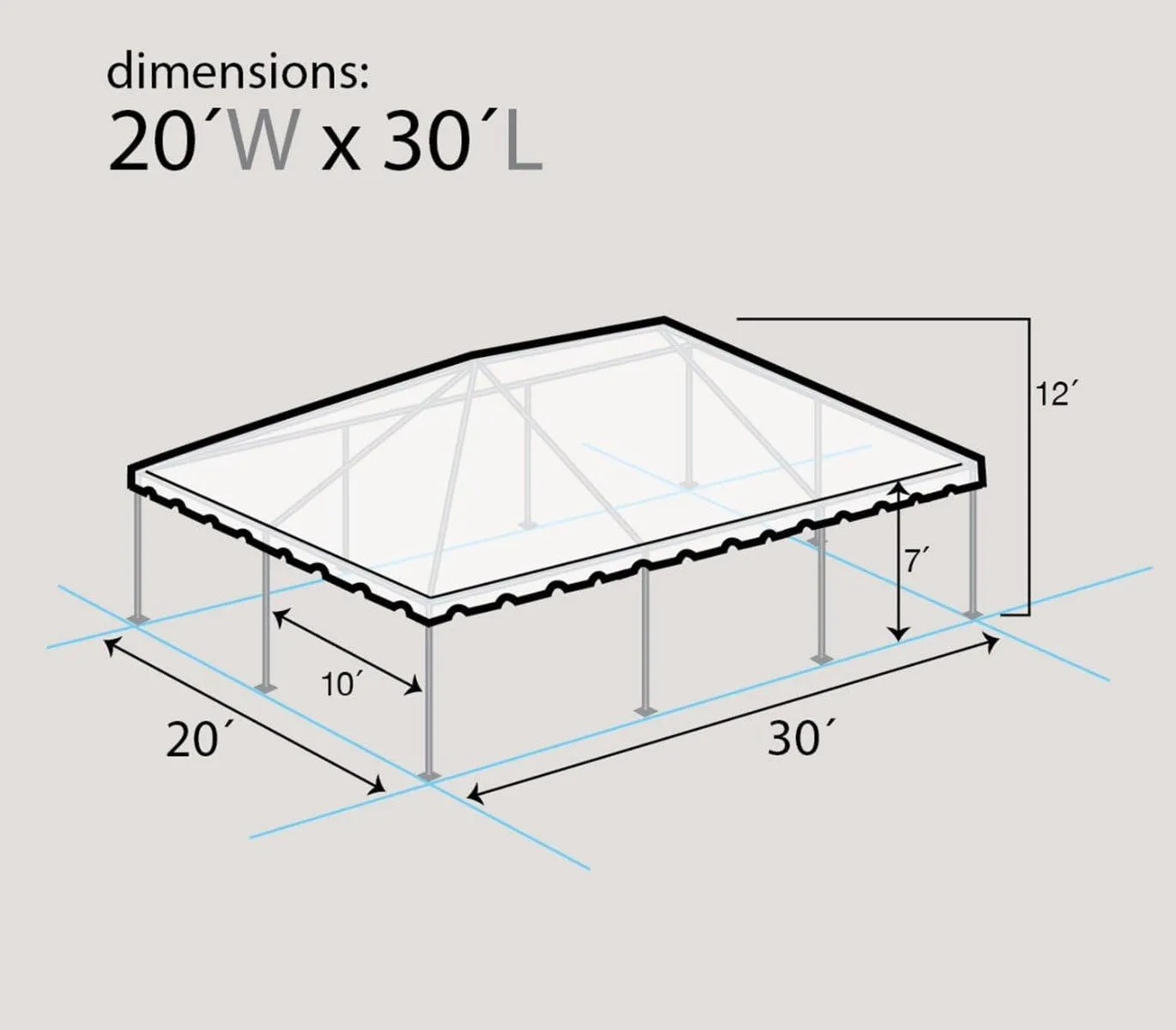 TentandTable 20' x 30' West Coast Frame Canopy Tent, Blue/White, Indoor/Outdoor, 50-120 Person, For Parties and Vendor Events, Heavy Duty, Waterproof Vinyl Canopy Tents for Commercial, Residential Use