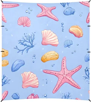 Tents Beach Tent with Sand Anchor, Pink Starfish Coral Shell Pattern Portable Canopy Sunshade - 9' x 10' - Sandbags & Reinforced Corners & Stability Poles Sun Shelter Outdoor Camping