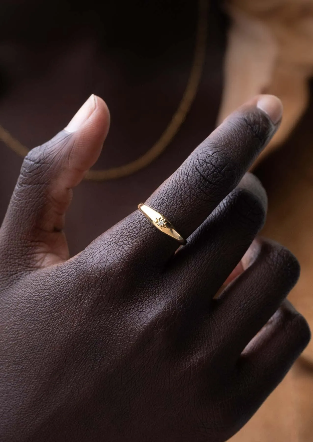The Mini Compass Diamond 9ct Solid Gold Signet Ring