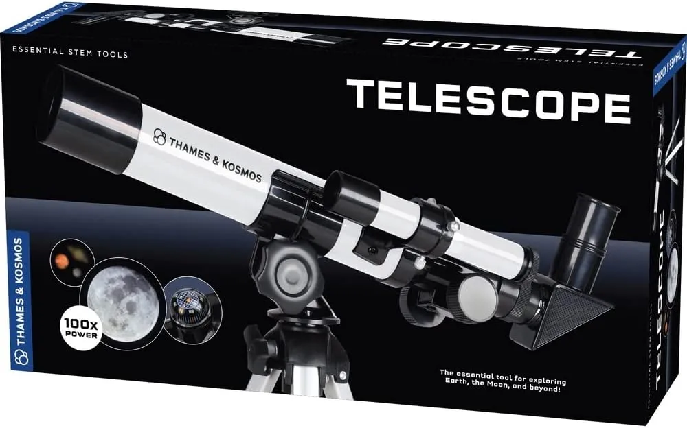 The Thames & Kosmos Telescope Essential STEM Tool | Childrens Refractor Telescope with 100x Magnification & Built-in Compass | Classic Scientific Device for Astronomical & Terrestrial Observations