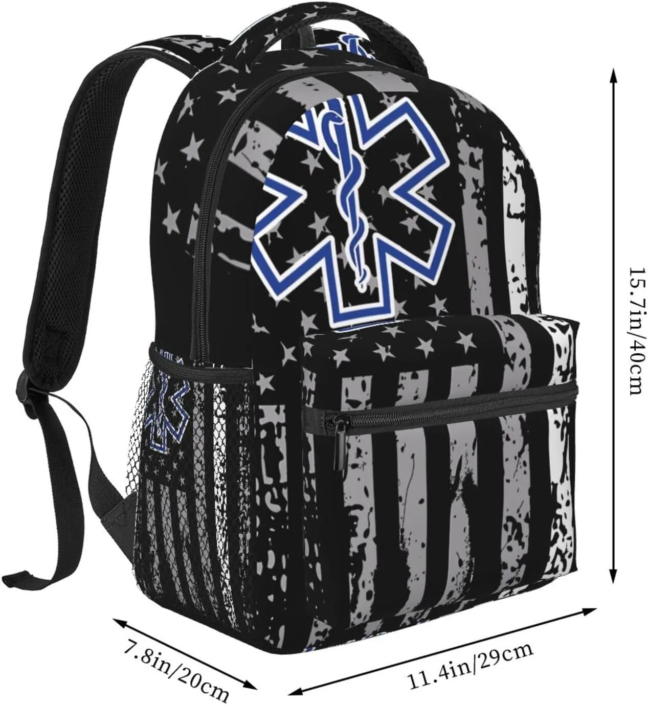Thin White Line EMS EMT Paramedic American Flag Backpack Casual Laptop Backpack Double Shoulder Bag Lightweight Backpack For Women Men Travel