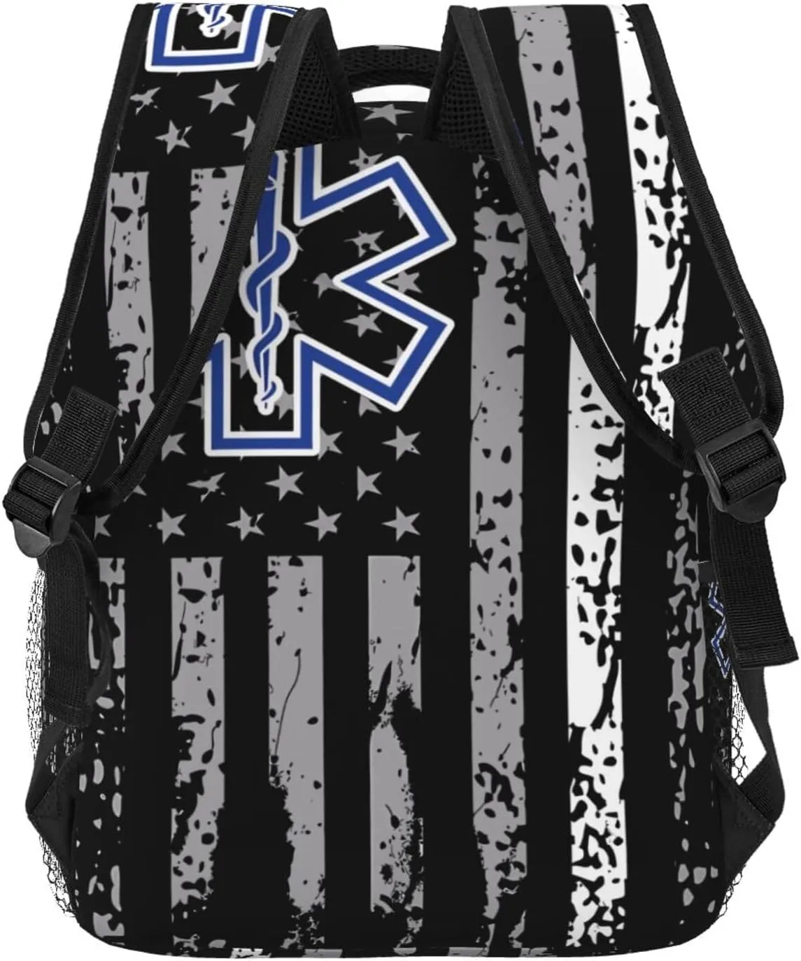 Thin White Line EMS EMT Paramedic American Flag Backpack Casual Laptop Backpack Double Shoulder Bag Lightweight Backpack For Women Men Travel