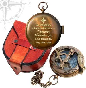 Thoreau's Go Confidently in The Direction of Dream Brass Working Sundial Compass, Engraved Compass, Compass, Compass for Husband, Valentines Day Gift, Couples Gift