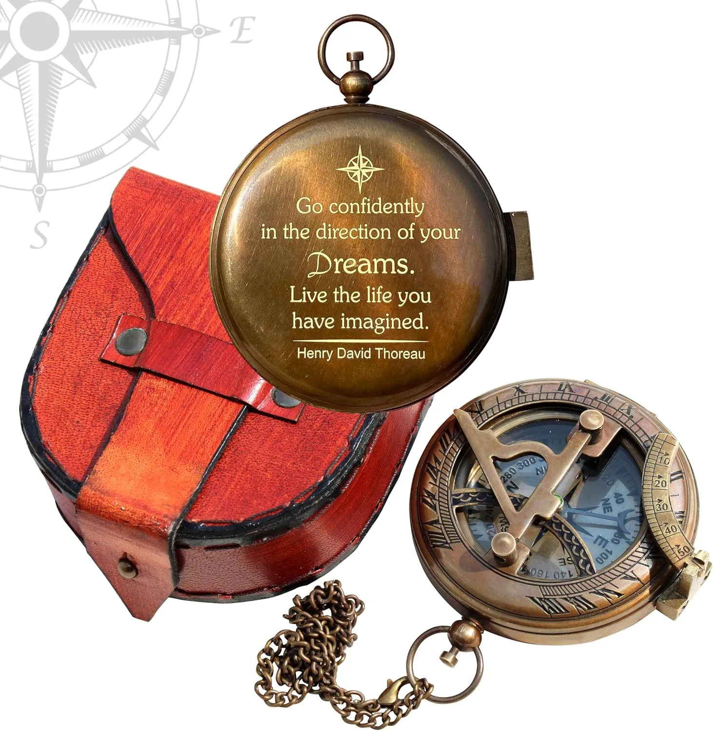 Thoreau's Go Confidently in The Direction of Dream Brass Working Sundial Compass, Engraved Compass, Compass, Compass for Husband, Valentines Day Gift, Couples Gift