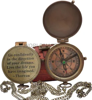 Thoreau's Go Confidently Quote Customized Compass with Leather case, Camping Compass, Boating Compass, Gift Compass, Graduation Day Gifts
