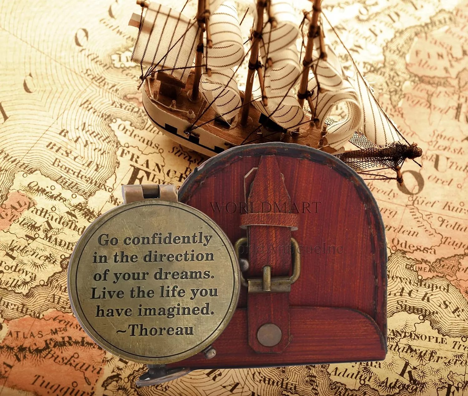 Thoreau's Go Confidently Quote Customized Compass with Leather case, Camping Compass, Boating Compass, Gift Compass, Graduation Day Gifts