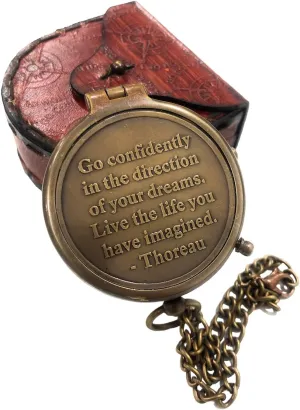 Thoreau's Go Confidently Quote Engraved Compass Inspirational Quotes Engraved on a Brass Compass - Gift for Graduation, Anniversary, Baptism, Retirement, or Christmas - Vintage Style Working Compass