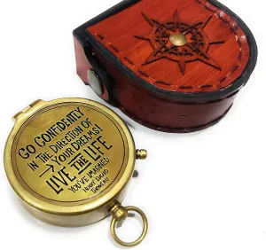Thoreau's Go Confidently Quote Engraved Compass with Stamped Leather case, Camping Compass, Boating Compass, Gift Compass, Graduation Day Gifts