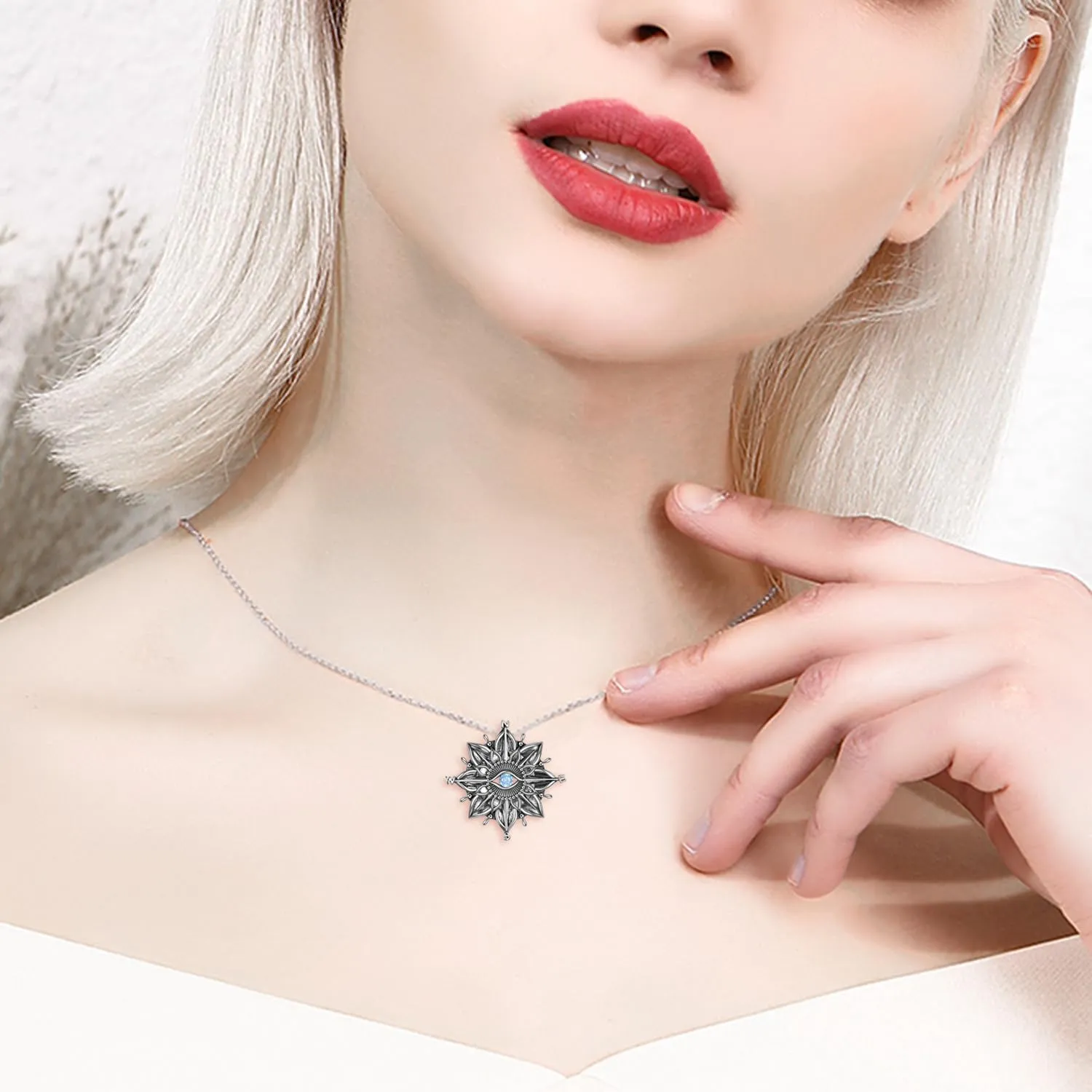TIGER RIDER 925 Sterling Silver Compass Necklace for Women Evil Eye Pendant Necklace Inspirational Graduation Birthday Valentines Gifts Jewelry Gifts for Men Wife Girlfriend