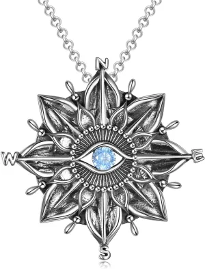 TIGER RIDER 925 Sterling Silver Compass Necklace for Women Evil Eye Pendant Necklace Inspirational Graduation Birthday Valentines Gifts Jewelry Gifts for Men Wife Girlfriend
