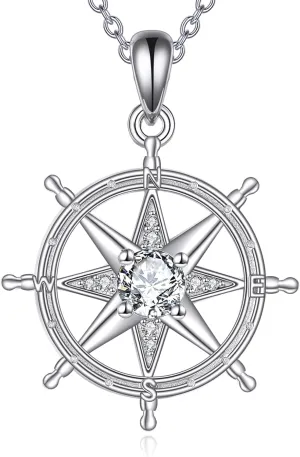 TIGER RIDER Compass 925 Sterling Silver Necklace Navigation Travel Pendant Jewelry Gift for Women Graduation Birthday Christmas