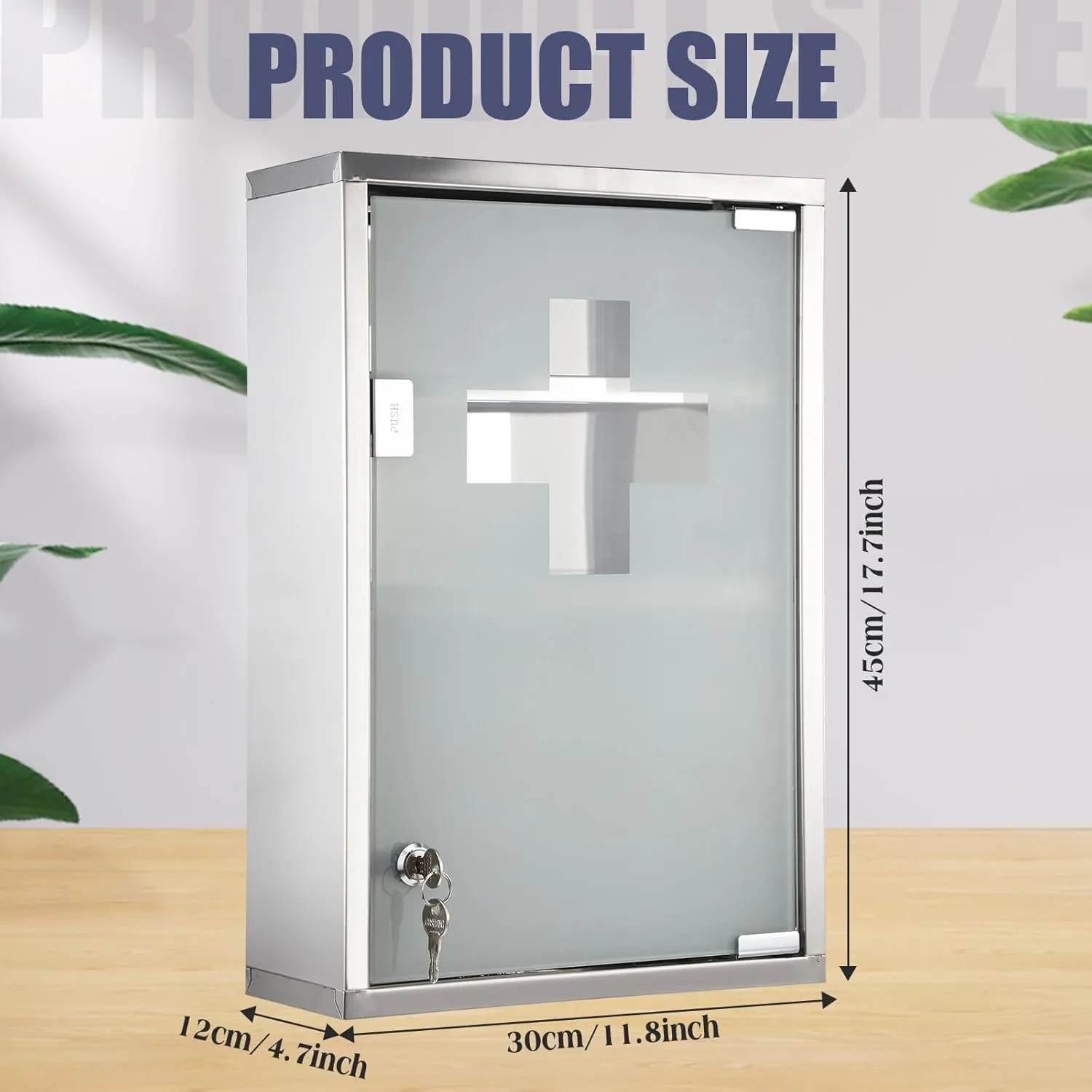 Timgle First Aid Wall Cabinet with Lock Medicine Wall Mounted Bathroom Storage Hanging Medical Cabinet with Safety Glass Door for Bathroom(3 Shelves,Silver)