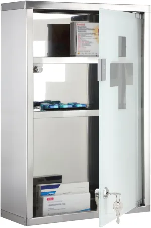 Timgle First Aid Wall Cabinet with Lock Medicine Wall Mounted Bathroom Storage Hanging Medical Cabinet with Safety Glass Door for Bathroom(3 Shelves,Silver)