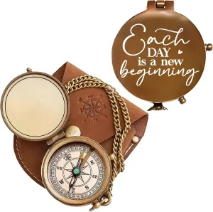 to My Love Antique Brass Engraved Compass with Leather Case – Personalized Pocket Compass Gift for Husband, Boyfriend, Anniversary, Wedding & Outdoor Adventures (Antique My Love-14)