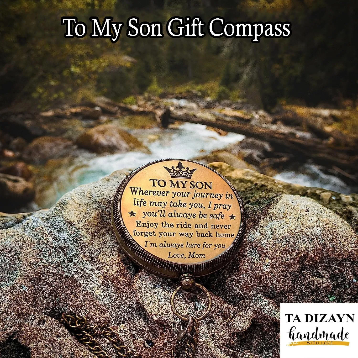 to My Son Compass with Wooden Box-Mom to Son Compass–Father to Son Gifts- to My Grandson -Graduation Day Gifts for Son-Birthday, Baptism, Graduation, Confirmation, Communion Compass for Women Men