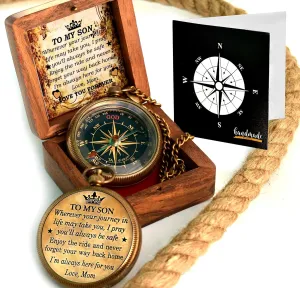 to My Son Compass with Wooden Box-Mom to Son Compass–Father to Son Gifts- to My Grandson -Graduation Day Gifts for Son-Birthday, Baptism, Graduation, Confirmation, Communion Compass for Women Men