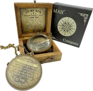 to My Son – Never Forget That I Love You, Brass Compass, Gift for Son from Mom and Dad, Graduation, Baptism, Confirmation, Communion, Sentimental Keepsake, Birthday Gift, Back to School, Faith Gift