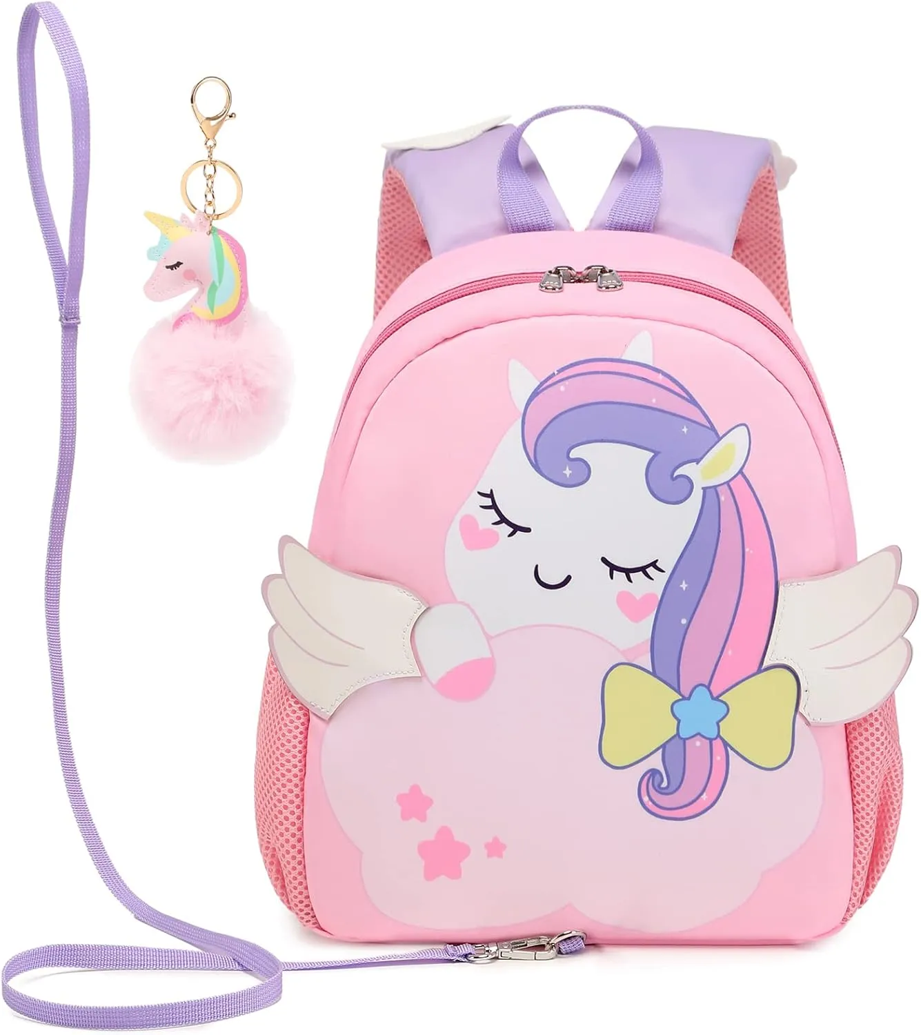 Toddler Backpack for Girls,Cute Lightweight Water Resistant Unicorn Cartoon Kids backpacks for Preschool and Kindergarten Bookbags with Chest Strap and Anti-lost Safety Leash(Little Backpack-Pink)