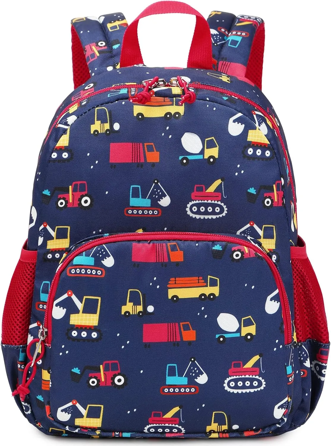 Toddler Kids Backpack Boy Truck Excavator Crane Preschool Cute Backpack Child Daycare School Bag Nursery with Chest Strap Red Dark Blue