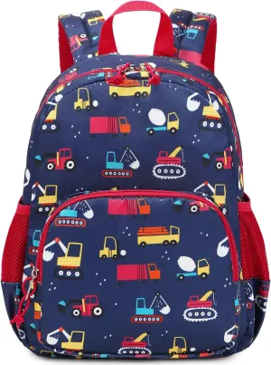 Toddler Kids Backpack Boy Truck Excavator Crane Preschool Cute Backpack Child Daycare School Bag Nursery with Chest Strap Red Dark Blue