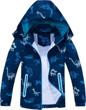 TOP&SKY KIDS Boys Dinosaur Rain Jacket Lightweight Waterproof Raincoats Windbreakers for Kids