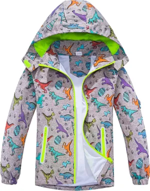 TOP&SKY KIDS Boys Dinosaur Rain Jacket Lightweight Waterproof Raincoats Windbreakers for Kids