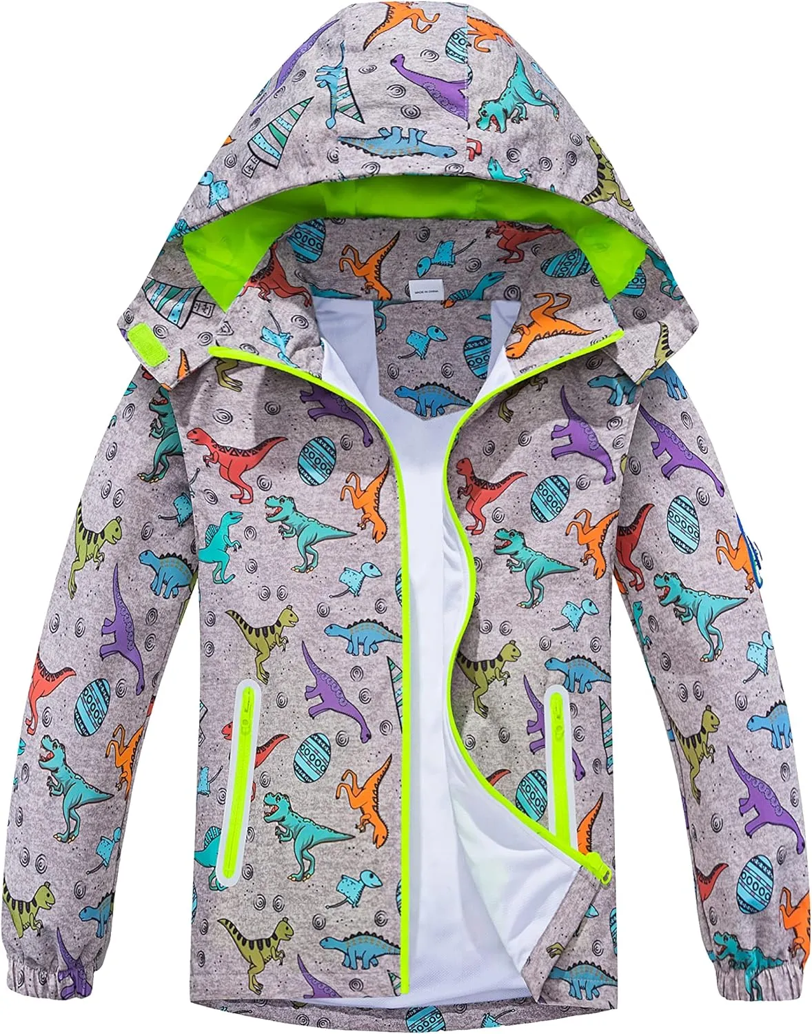 TOP&SKY KIDS Boys Dinosaur Rain Jacket Lightweight Waterproof Raincoats Windbreakers for Kids