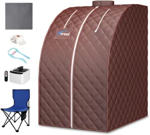 TOREAD Single Home Sauna Portable Steam Sauna with 1000W and 2.6L Steam Generator, Fast Heating with Remote Control for Relaxing Personal Sauna Tent (Brown)