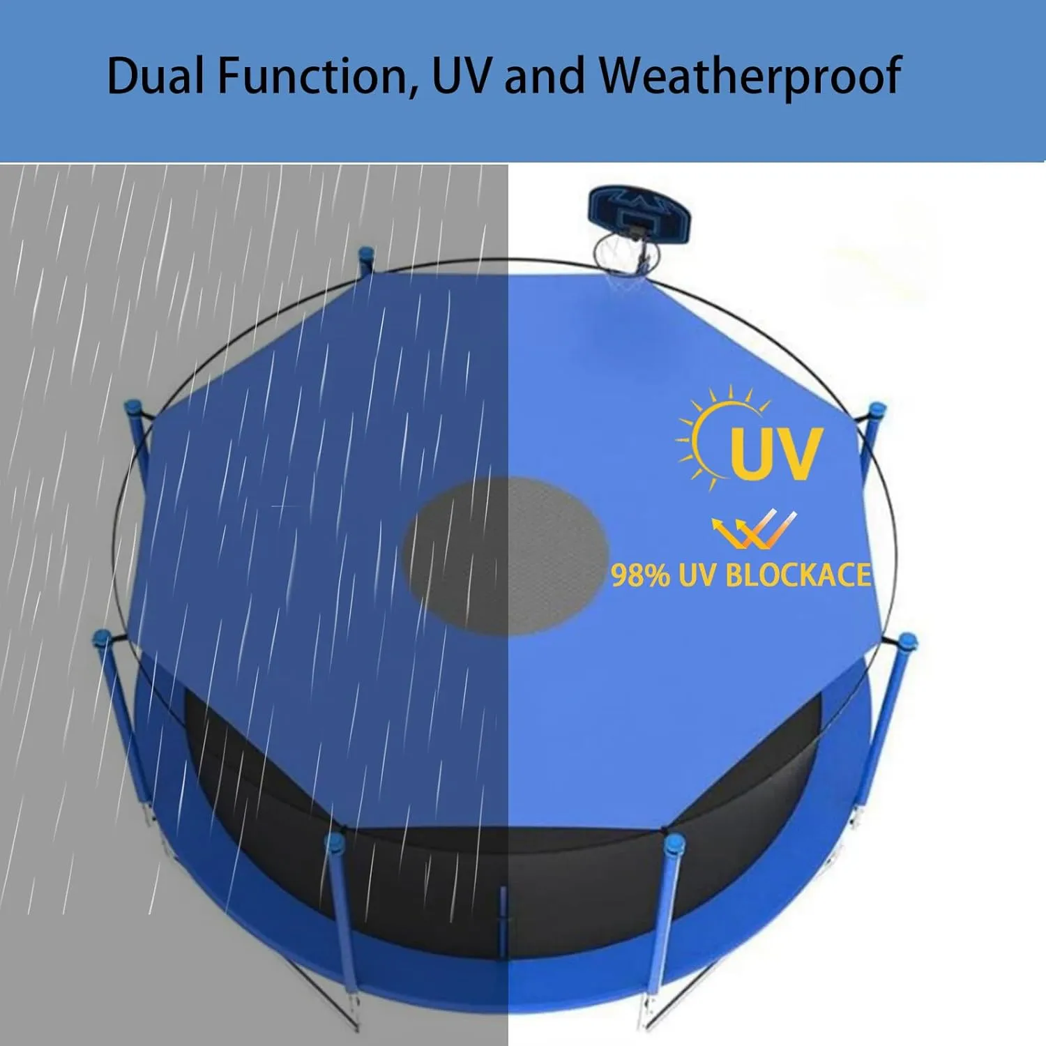Trampoline Sunshade, Trampoline Shade Cover Sun Protection, Trampoline Tent Cover Anti-Uv Dust Proof Tear Resistant,8ft 6 Poles