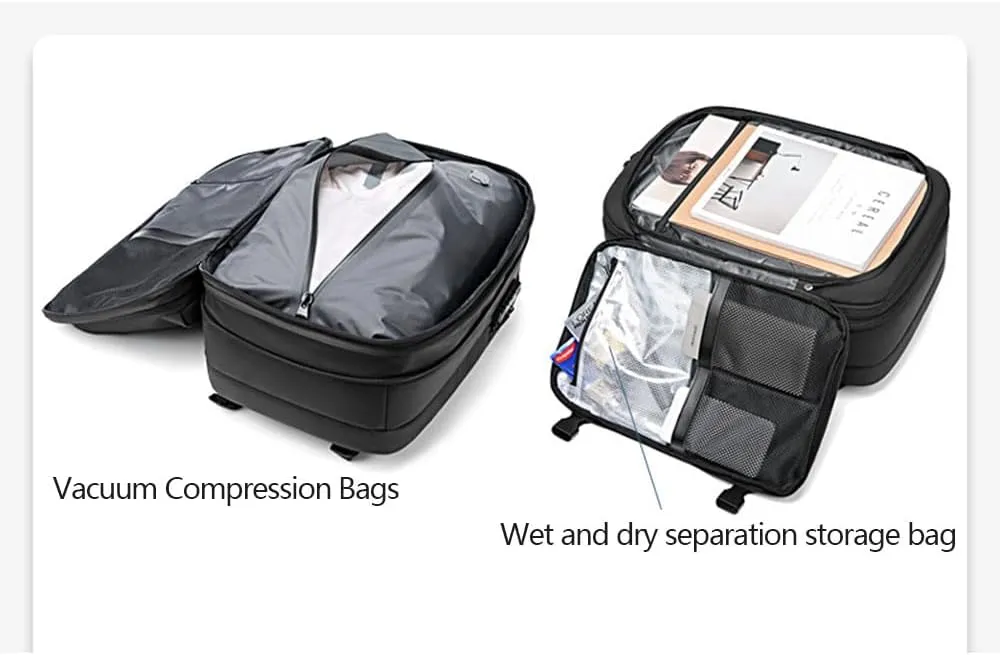 Transactione Backpack, Expandable Multifunctional Large Capacity Backpack,Travel Anti-Theft Vacuum Airbag Backpack (Grey), Medium
