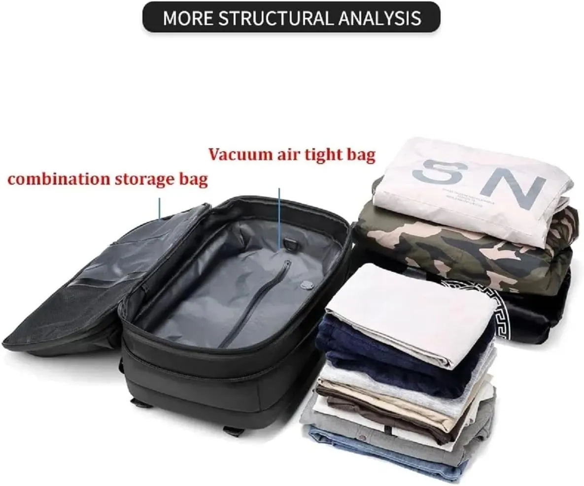 Transactione Backpack, Expandable Multifunctional Large Capacity Backpack,Travel Anti-Theft Vacuum Airbag Backpack (Grey), Medium