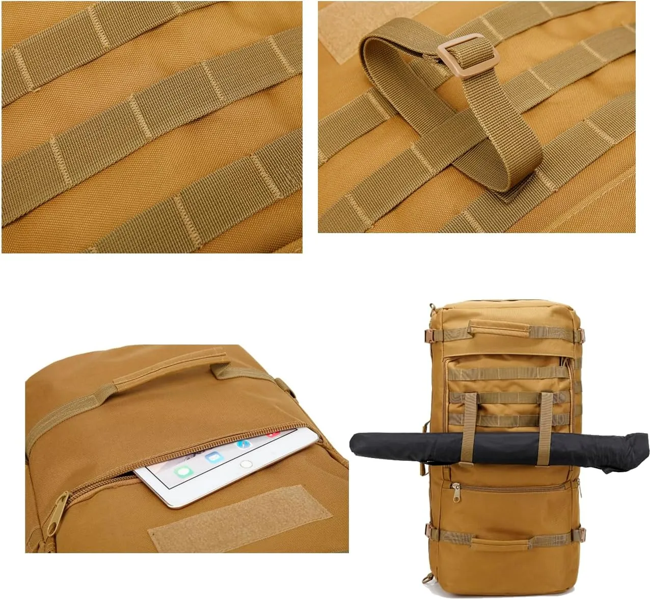 Travel Backpack 60L Hiking Bag 3 Way Day pack Extra Large 3~8 Day Bug Out Molle Survival Rucksack