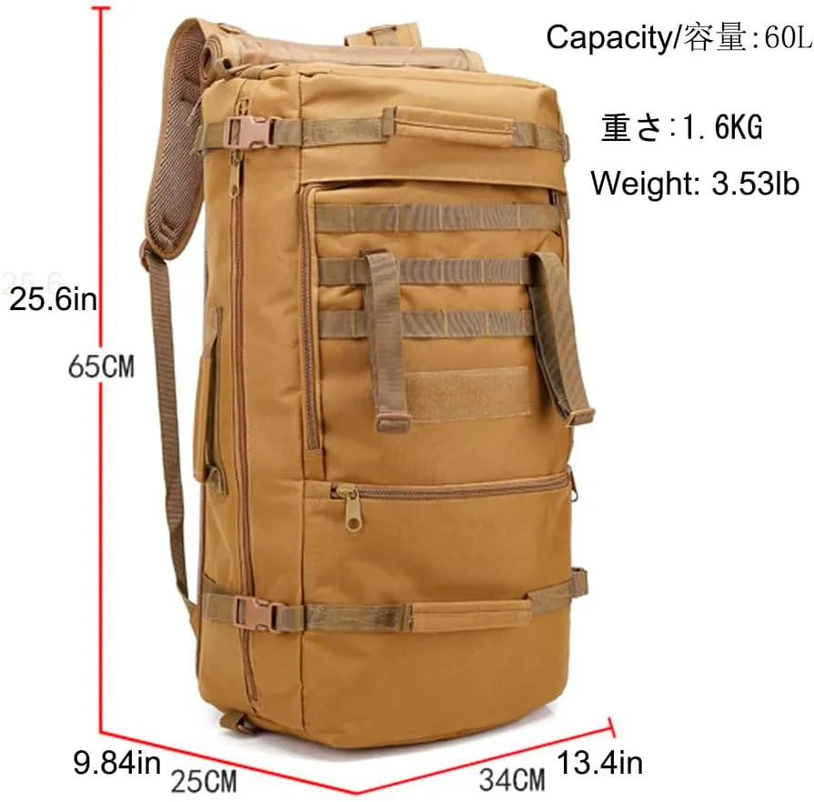 Travel Backpack 60L Hiking Bag 3 Way Day pack Extra Large 3~8 Day Bug Out Molle Survival Rucksack